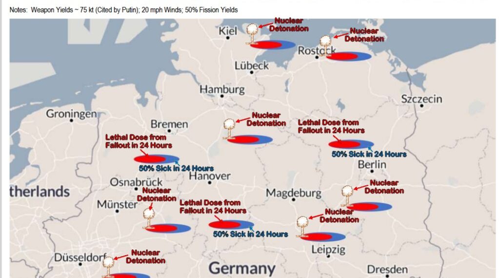 USA-robotar i Tyskland som bombmål för mycket begränsat motanfall med taktiska kärnvapen.